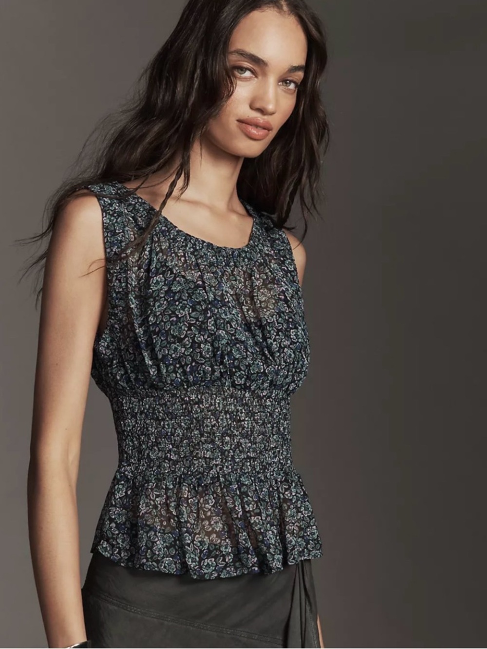 Anthropologie Floral Chiffon Smocked Top NWT Large